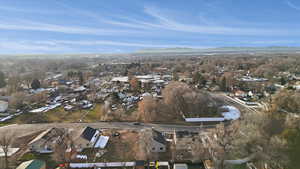 Aerial perspective of suburban area featuring mountains