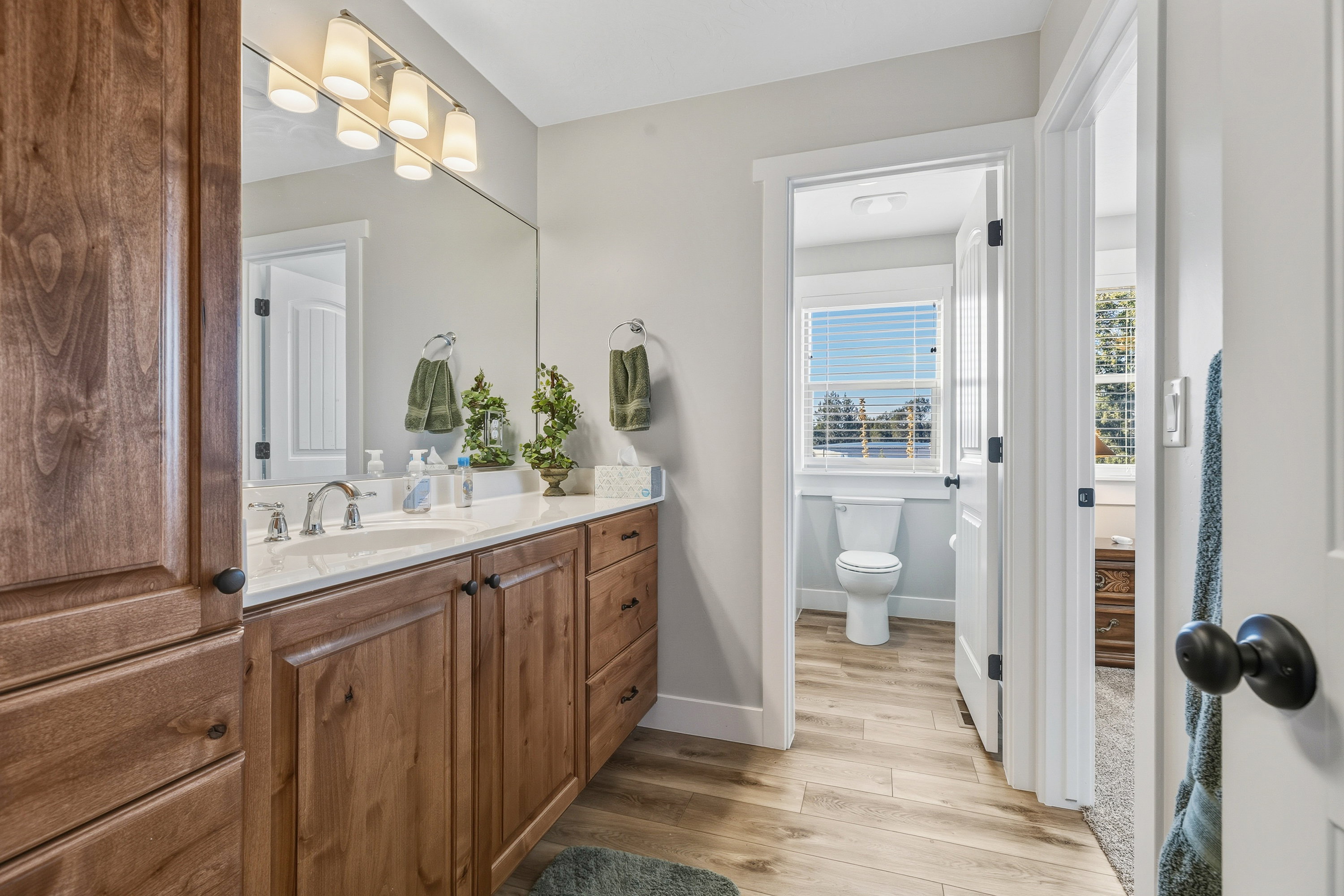 Bathroom featuring vanity and light wood-type flooring