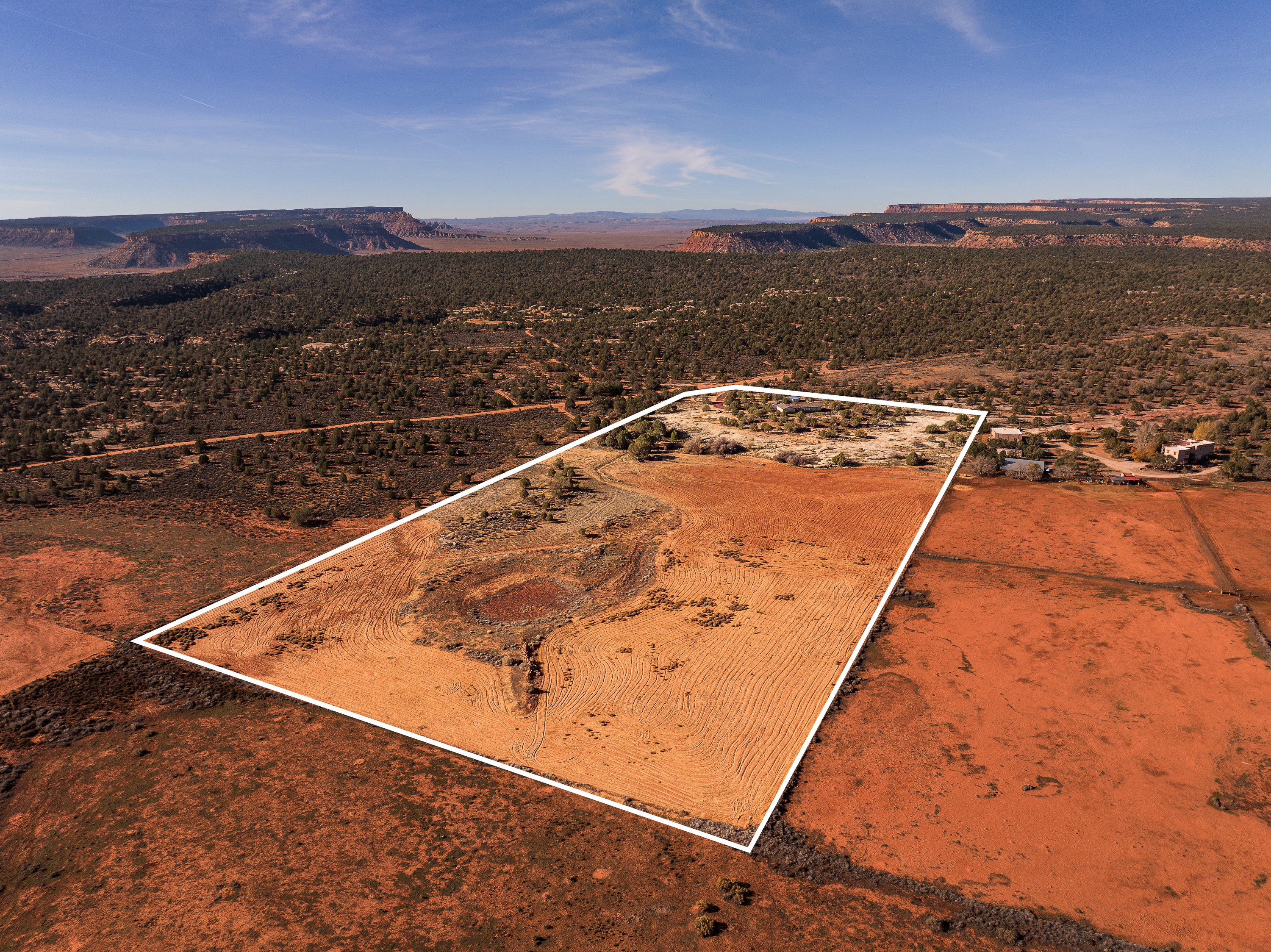 Overview of rural landscape with property boundaries highlighted