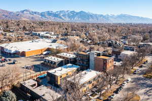 Bird's eye view of a mountainous background