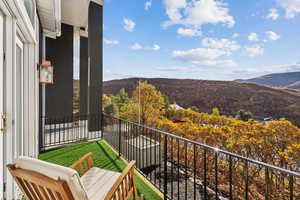 Balcony featuring a mountain view