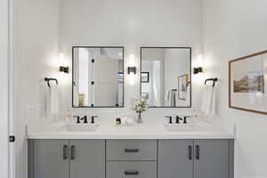 Full bath featuring double vanity