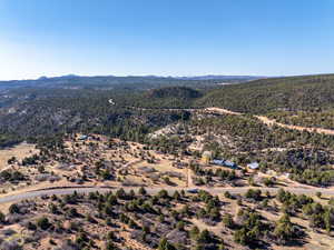 Overview of rural landscape with a mountain backdrop