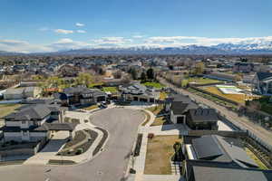 Aerial view of residential area with mountains