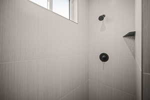 Bathroom view of a tile shower