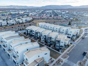 Aerial perspective of suburban area featuring mountains