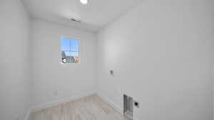 Laundry room with hookup for a washing machine and electric dryer hookup