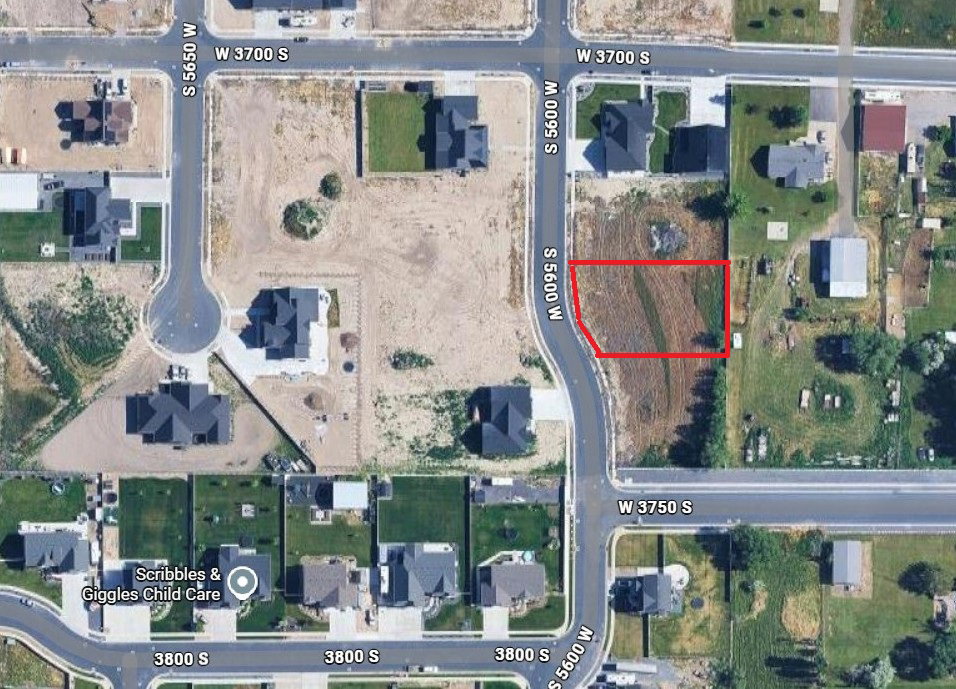 Aerial map of property and surrounding area with property parcel outlined