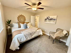Bedroom with carpet floors and ceiling fan