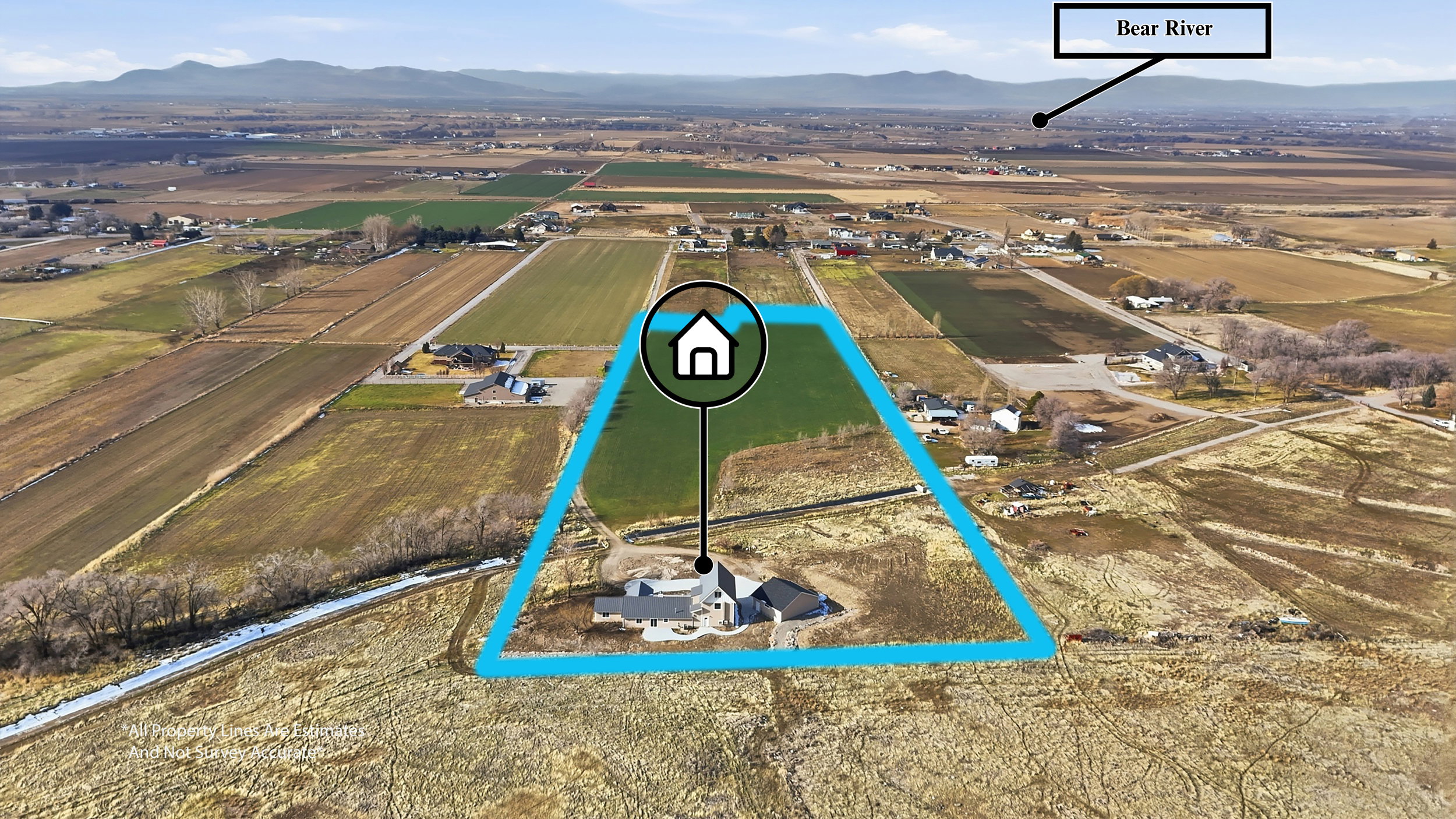 Overview of rural landscape with a mountainous background