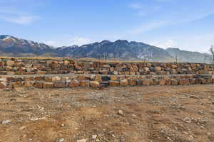 Terraced rock in front of a beautiful mountain view