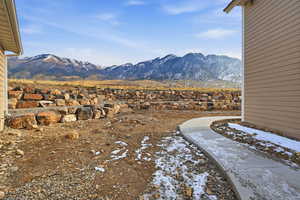 Terraced rock in front of a beautiful mountain view