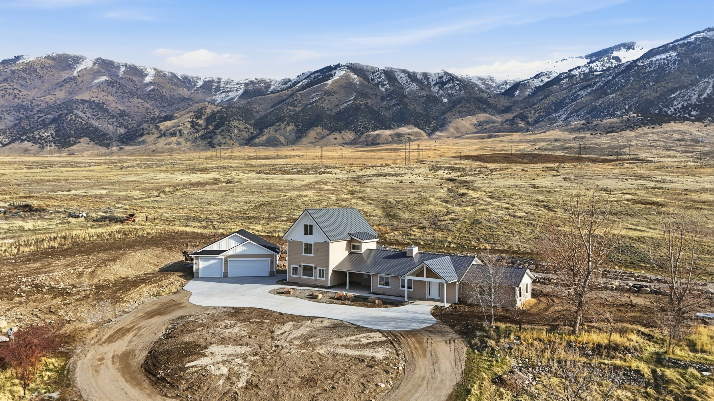 View of mountain background with rural landscape