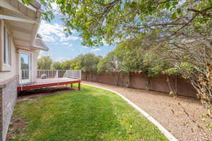 Fenced backyard featuring a wooden deck