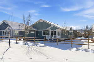 View of front facade with board and batten siding
