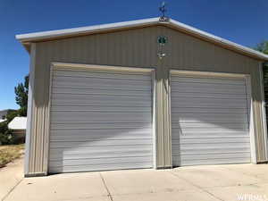 View of detached garage