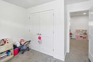 Recreation room with carpet