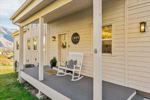 Wooden deck with a mountain view