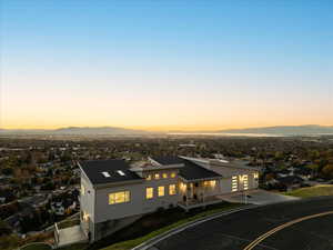 Aerial view at dusk of a mountain view
