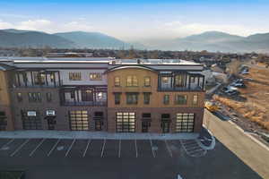 View of building exterior featuring a mountain view
