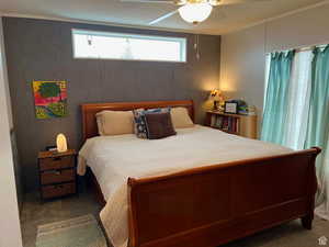 Master bedroom with transom window to allow  light AND privacy.