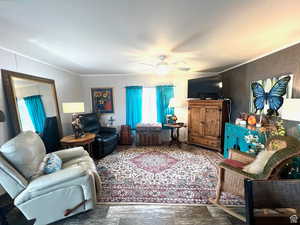 Large living room can fit a pullout for extra guests.