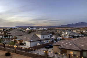Aerial perspective of suburban area with mountains