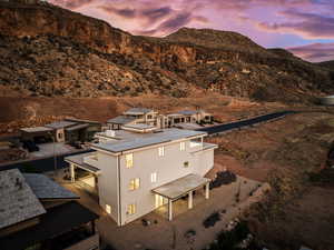 Aerial view at dusk of a mountain view