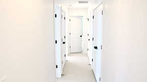 Hallway with light colored carpet (pictures of home previously built)