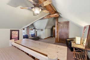 Bedroom featuring carpet flooring and ceiling fan