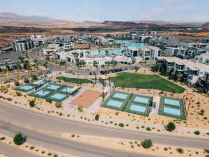 Bird's eye view of a mountainous background