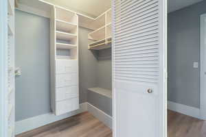Walk in closet featuring light wood-type flooring