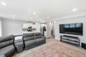 Living room with recessed lighting