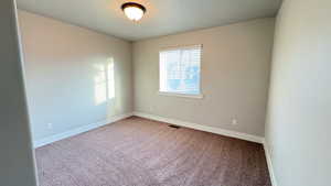 Spare room featuring carpet floors and a textured ceiling