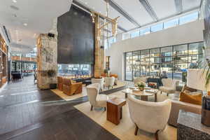 Common area with a high ceiling