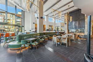 Common area with a high ceiling