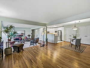 Living room featuring dark wood-type flooring