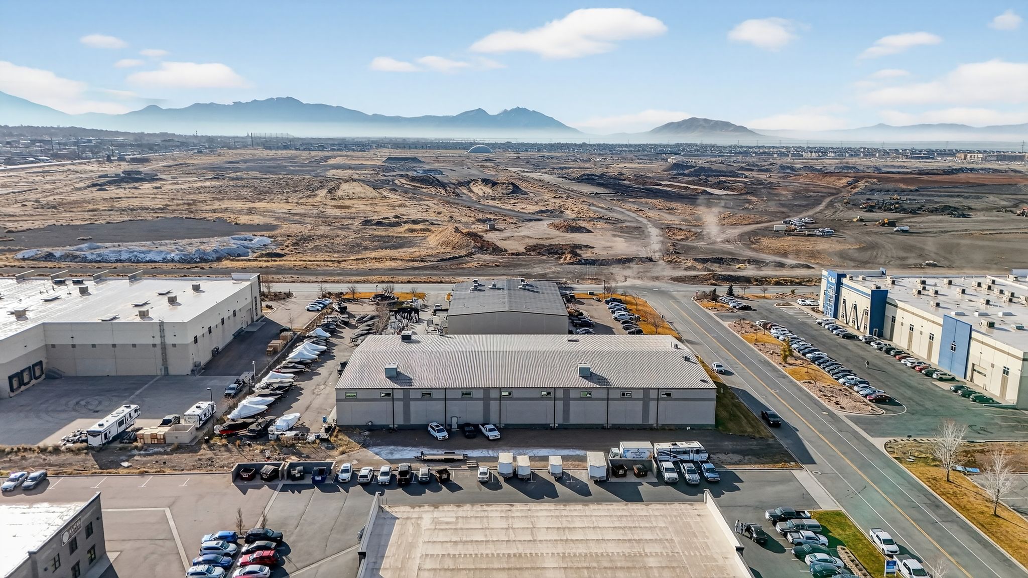 Drone / aerial view of a mountain backdrop