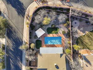 Drone / aerial view of a pool area