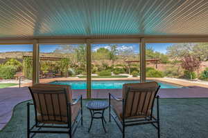 Outdoor pool featuring a patio area
