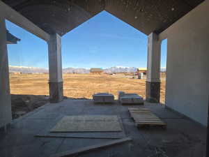 View of patio / terrace with a mountain view