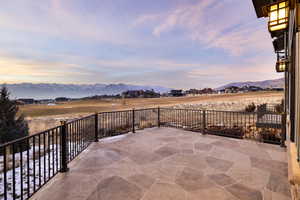 View of patio featuring a mountain view
