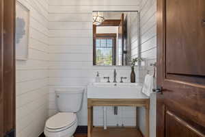 Bathroom with wood walls