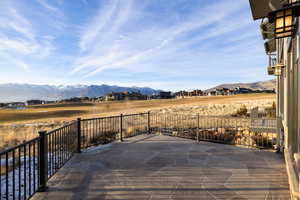 View of patio featuring a mountain view and a residential view