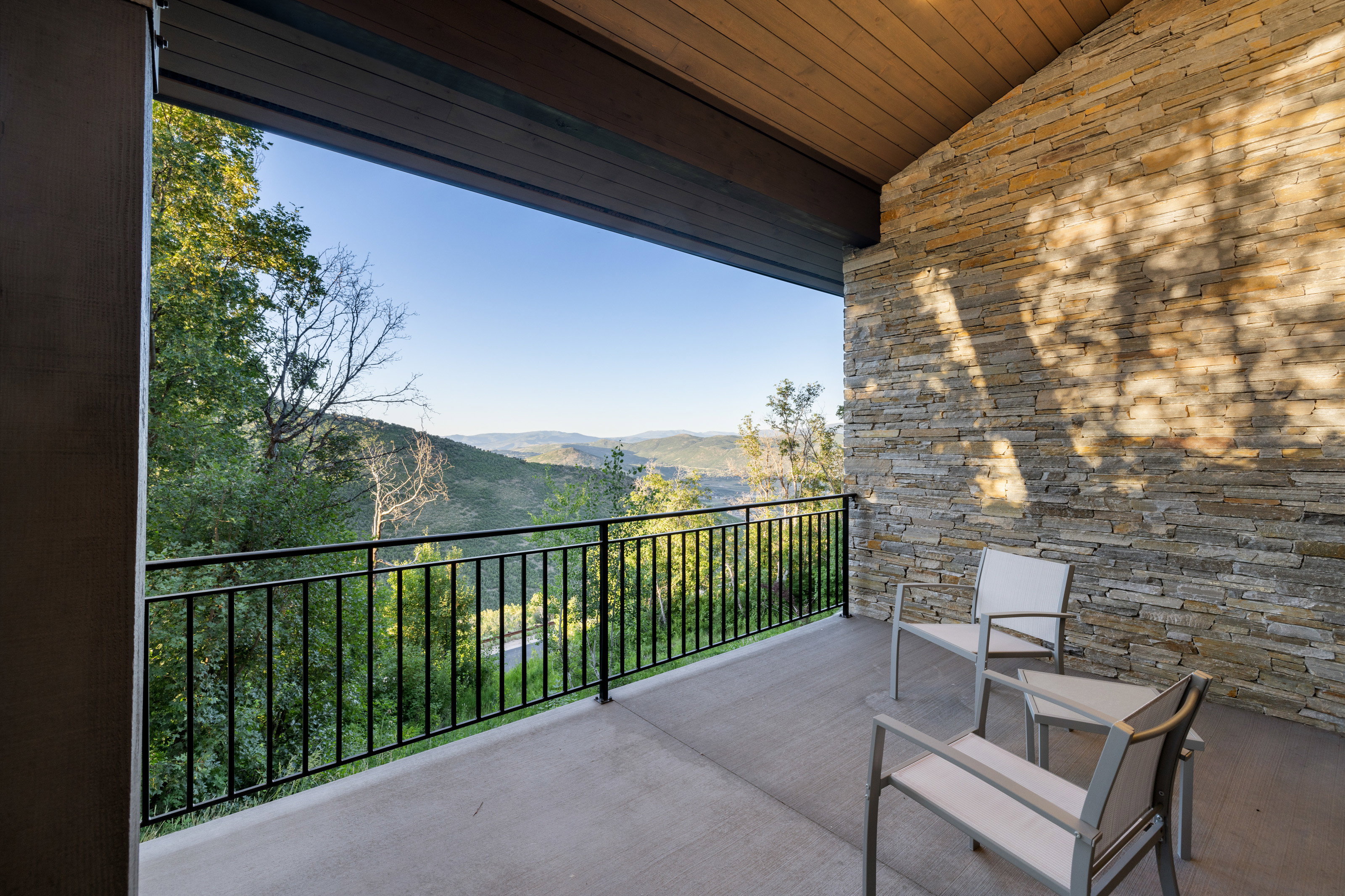Balcony with a mountain view