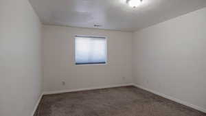 Unfurnished room featuring carpet flooring and a textured ceiling