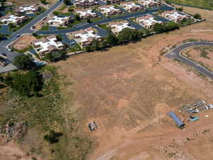 Aerial overview of property's location with nearby suburban area
