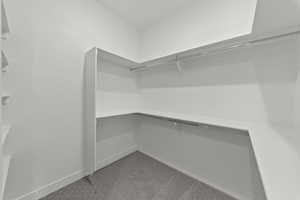 Spacious closet with light colored carpet