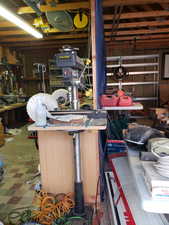 Garage with a workshop area