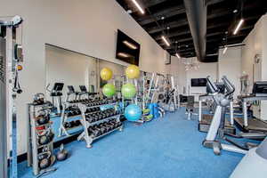 Exercise room with a high ceiling
